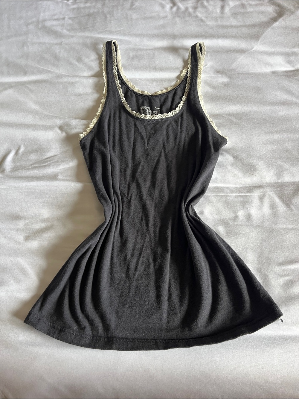 Gilligan & O'Malley Size S Dark Gray Cream Lace Trim Sleepwear Tank
